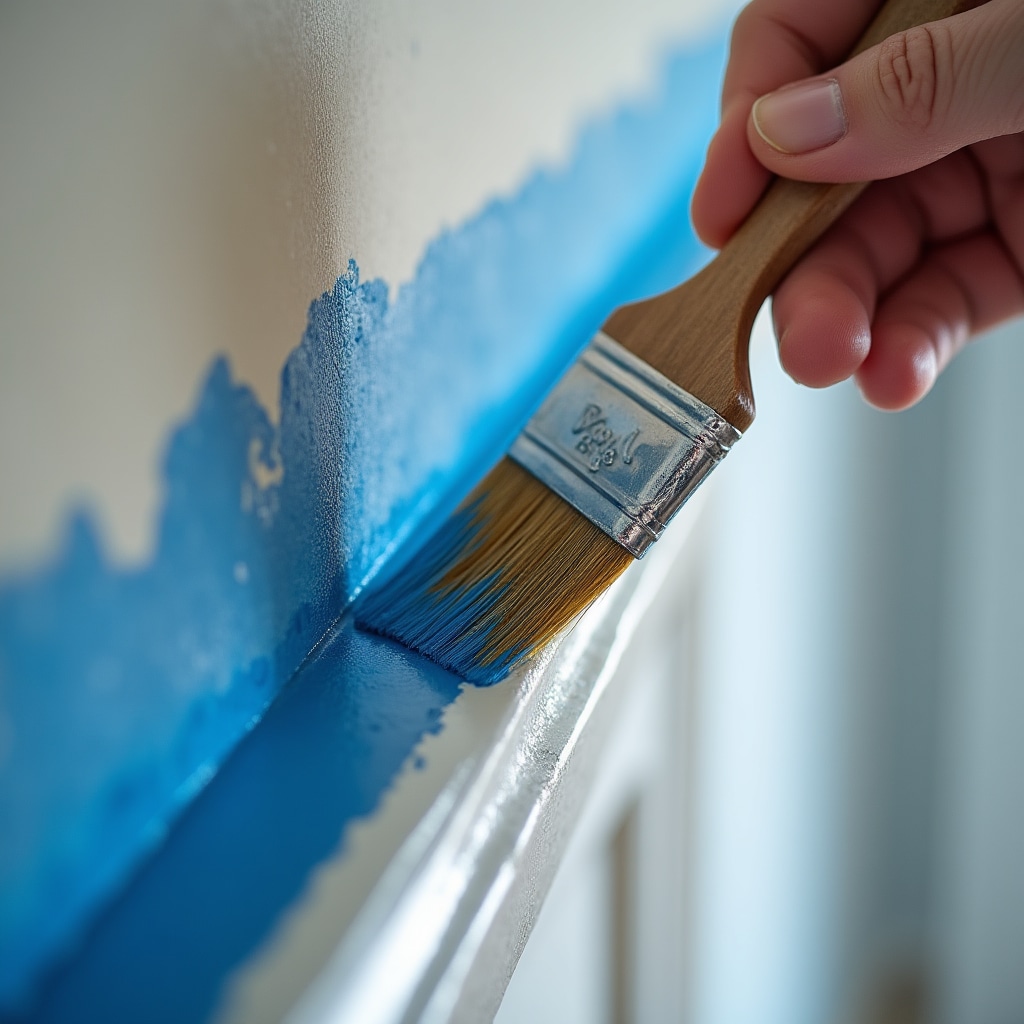 Painter applying paint with precise technique
