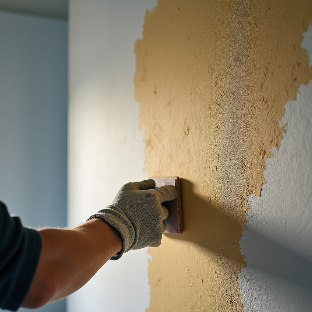 Close-up of careful surface preparation work